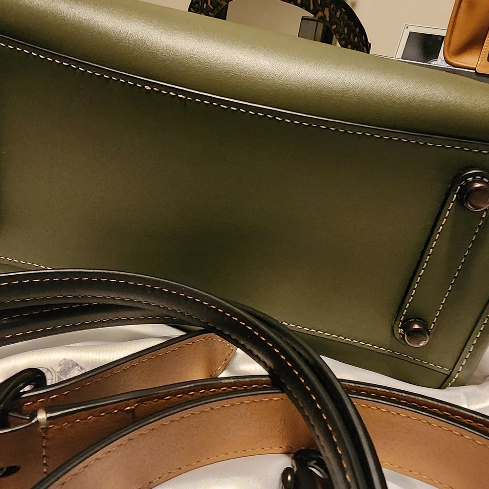 Coach Rogue Size 25. Olive Green Shoulder Bag with Animal Print Accents - Picture 10 of 17